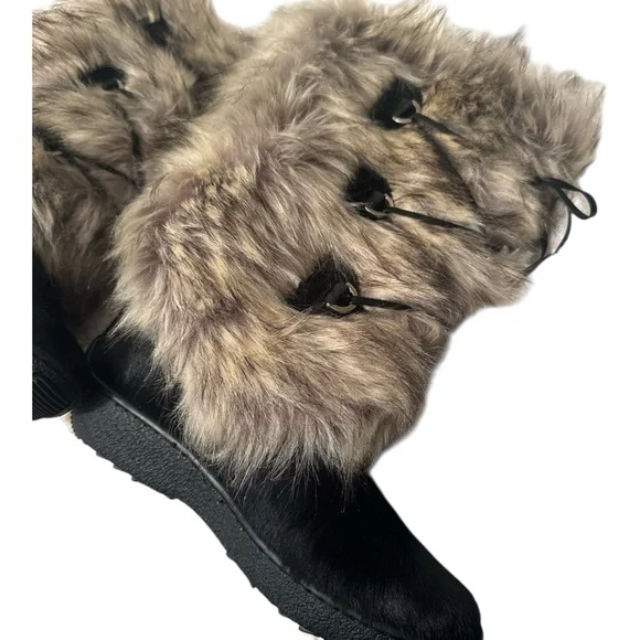 💯NWOT Women's Luxe OSCAR SPORTBlack and Tan Fur Winter Boots 🤩 - Picture 9 of 12